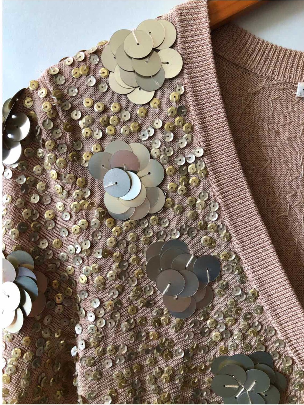 Nanette Lepore Sequin Embellished Beige Cardigan Size Xsmall - Picture 3 of 4